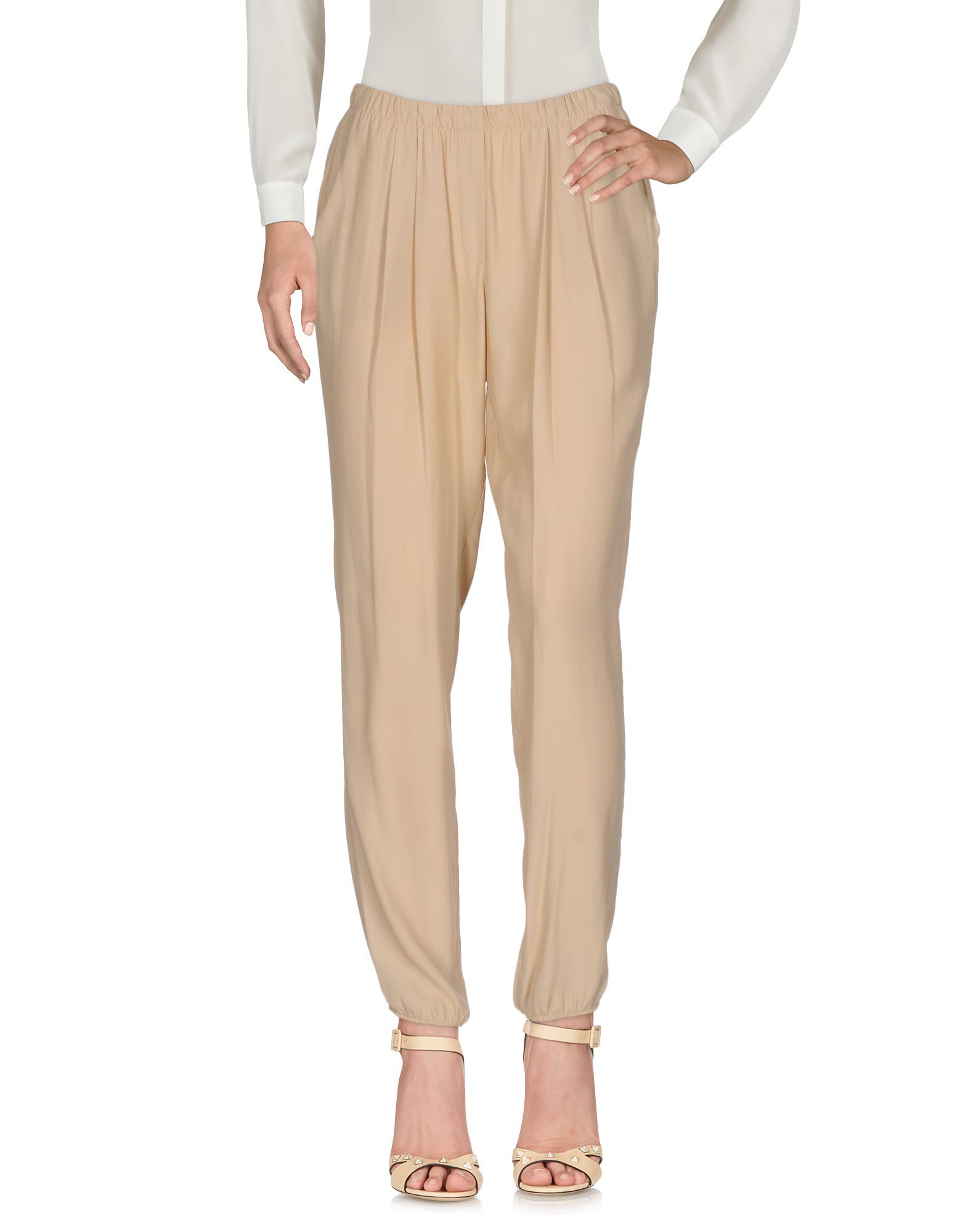 crêpe, no appliqués, solid colour, mid rise, comfort fit, tapered leg, elasticised waist, multipockets, with elastic bottom, pants
