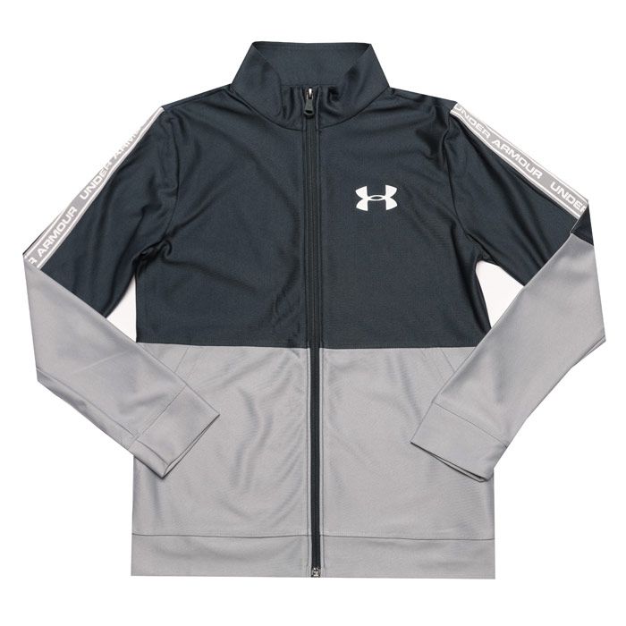 Junior Boys Under Armour Prototype Jacket  Grey. <BR><BR>- Fuller cut for complete comfort.<BR>- Durable knit fabric is light  tough and breathable.<BR>- Material wicks sweat & dries really fast.<BR>- Open hand pockets.<BR>- Branded taping details.<BR>- 100% polyester. Machine washable.<BR>- Ref: 1329400073J.
