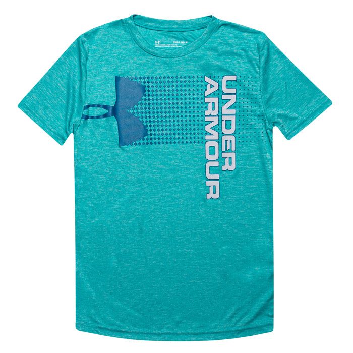 Junior Boys Under Armour Crossfade T-Shirt in Green<BR><BR>- Short sleeve<BR>- Ribbed collar<BR>- Crew neck<BR>- Loose design<BR>- HeatGear® keeps you cool<BR>- Large branding to chest<BR>- 100% Polyester. Machine Washable<BR>- Ref: 1331684454
