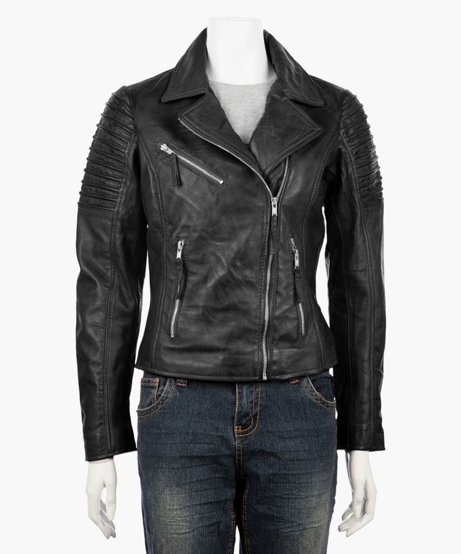 Womens asymmetric black biker jacket