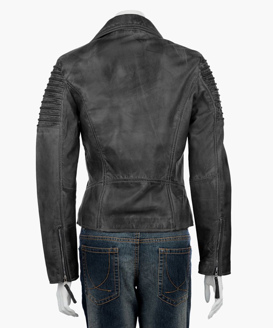 Womens asymmetric black biker jacket