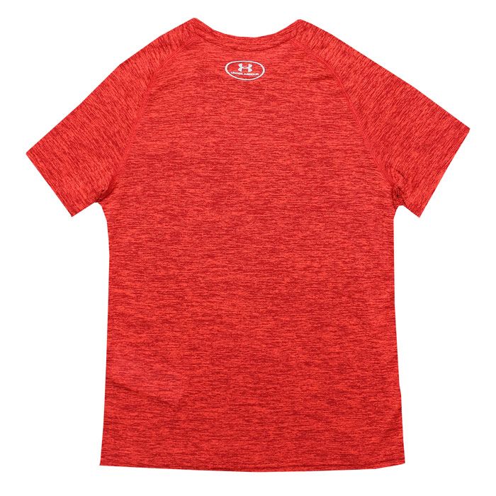 Junior Boys Under Armour Tech T-Shirt in Red<BR><BR>- Short sleeve<BR>- HeatGear® keeps you cool<BR>- Crew neck<BR>- Loose cut<BR>- Raglan sleeves<BR>- UA Tech™ fabric<BR>- Branding to chest and reverse collar<BR>- 100% Polyester. Machine Washable<BR>- Ref: 1341129646