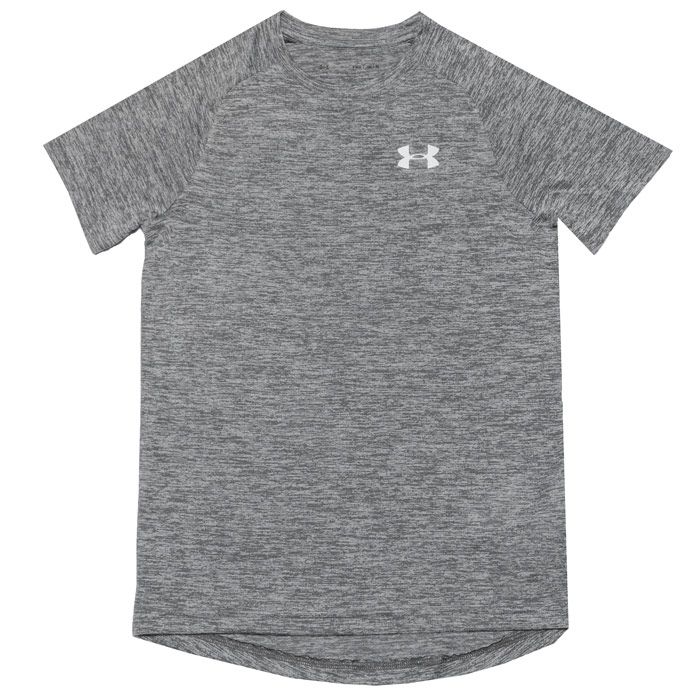 Junior Boys Under Armour Reflective T-Shirt in grey.  <BR><BR>- Ribbed crew neck<BR>- Short sleeves<BR>- Super-breathable HeatGear fabric wicks sweat and regulates body temperature<BR>- Graphic print to front<BR>- Branding to front and reverse collar<BR>- 100% Polyester  Machine washable.<BR>- Ref: 1357255011