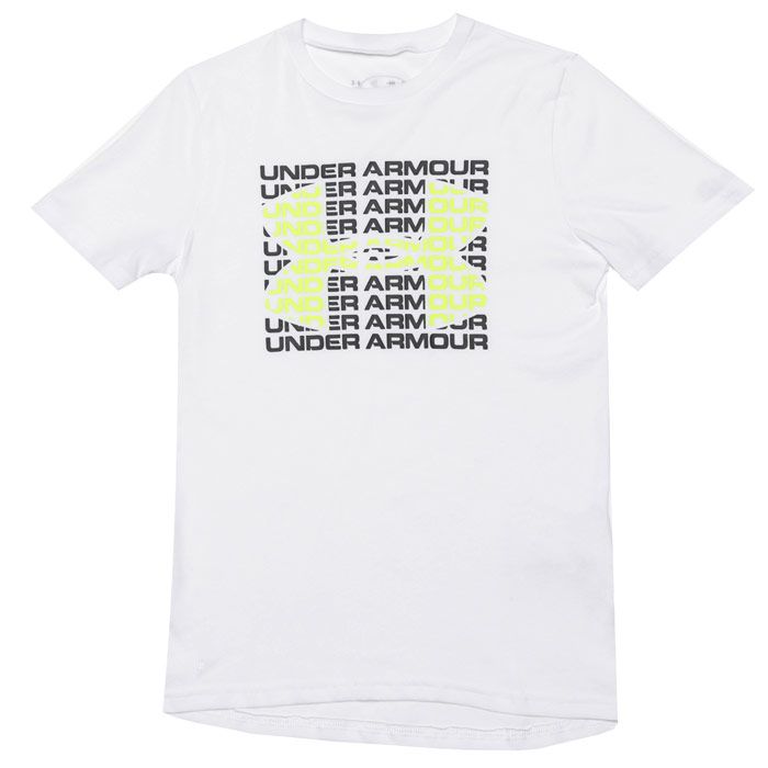 Infant Boys Under Armour Wordmark T-Shirt  White.   <BR><BR>- Ribbed crew neck<BR>- Short sleeves<BR>- Graphic print to front<BR>- Branding to front and reverse collar<BR>- 60% Cotton  40% Polyester  Machine washable.<BR>- Ref: 1357260100I