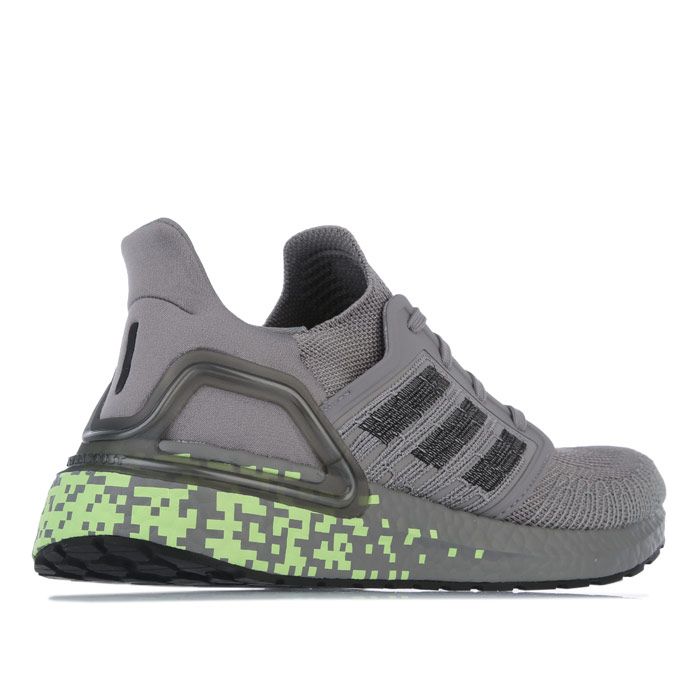 Mens adidas Ultraboost 20 Running Shoes in grey.- adidas Primeknit textile upper.- Lace closure.- Snug  sock-like fit.- Lightly padded ankle.- Tailored Fibre Placement locked-in fit.- Responsive Boost midsole.- Stretchweb outsole with Continental™ Rubber.- Textile upper  Textile lining  Stretchweb sole.- Ref.: EG0705