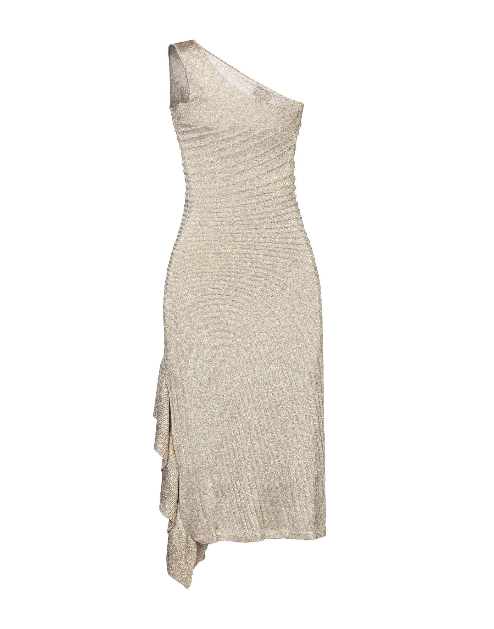 knitted, lamé, ruffles, solid colour, deep neckline, one-shoulder, no pockets, unlined