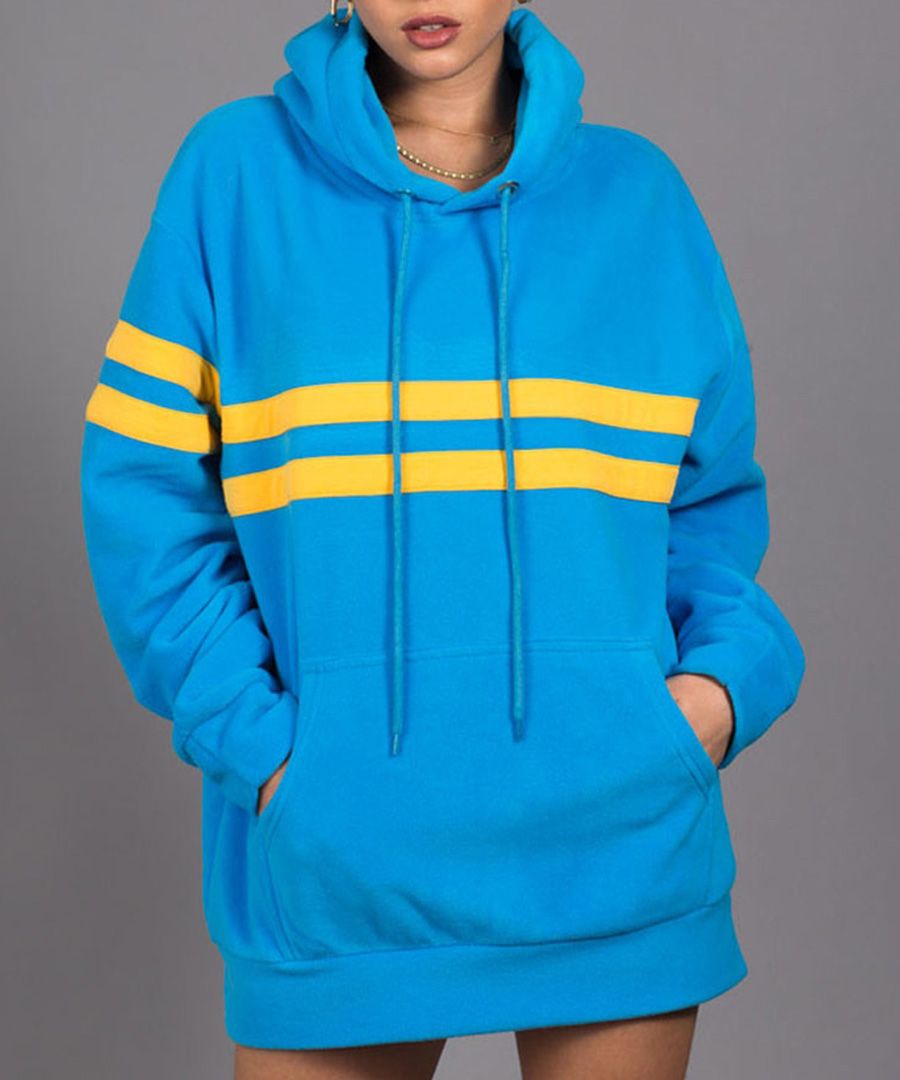 Point blue & yellow cotton blend hoodie