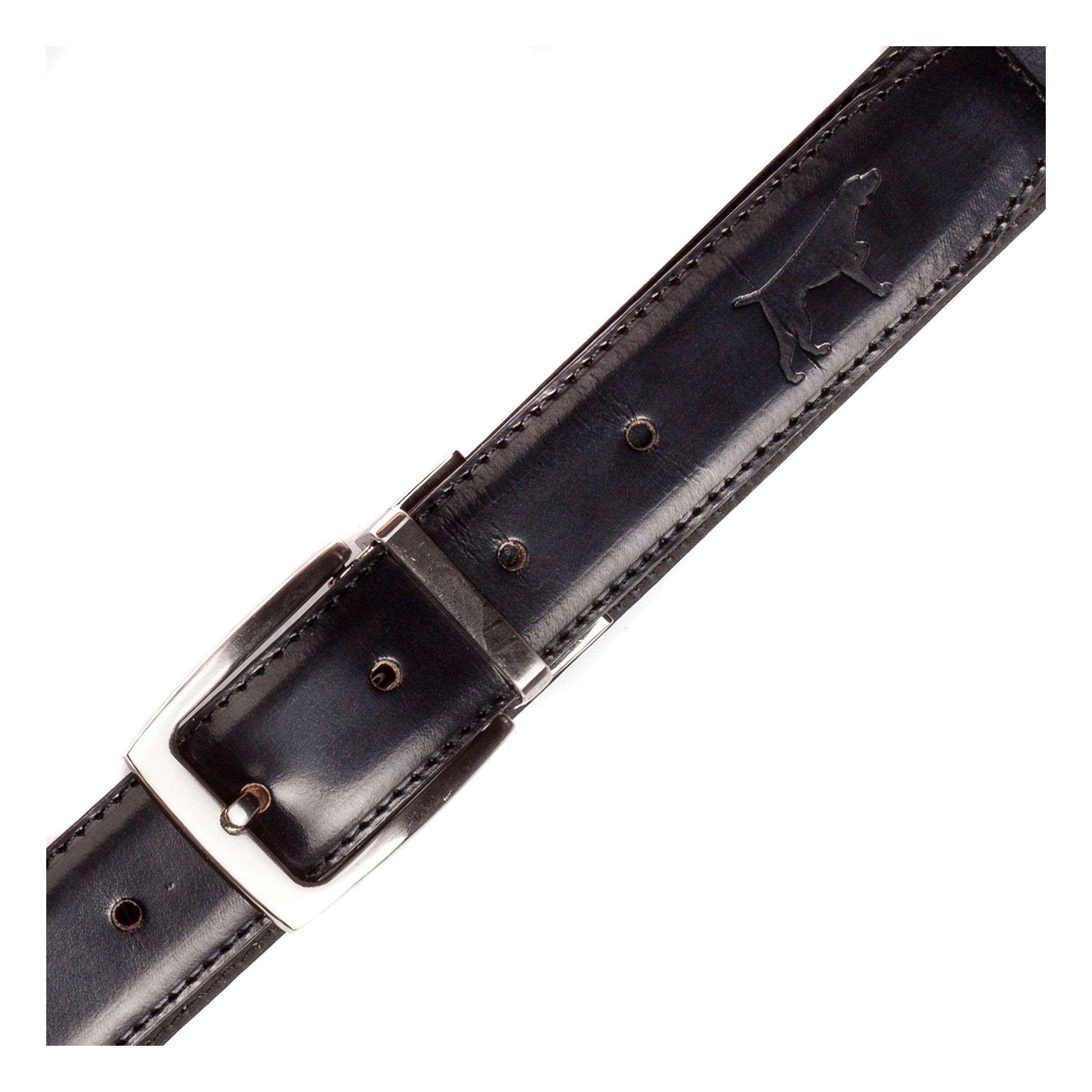 Adjustable belt. Florentic leather. Removable metal buckle to adapt the belt. Width of 3,3 cm. Large of 100 cm & 115 cm. Black color. Classic style.