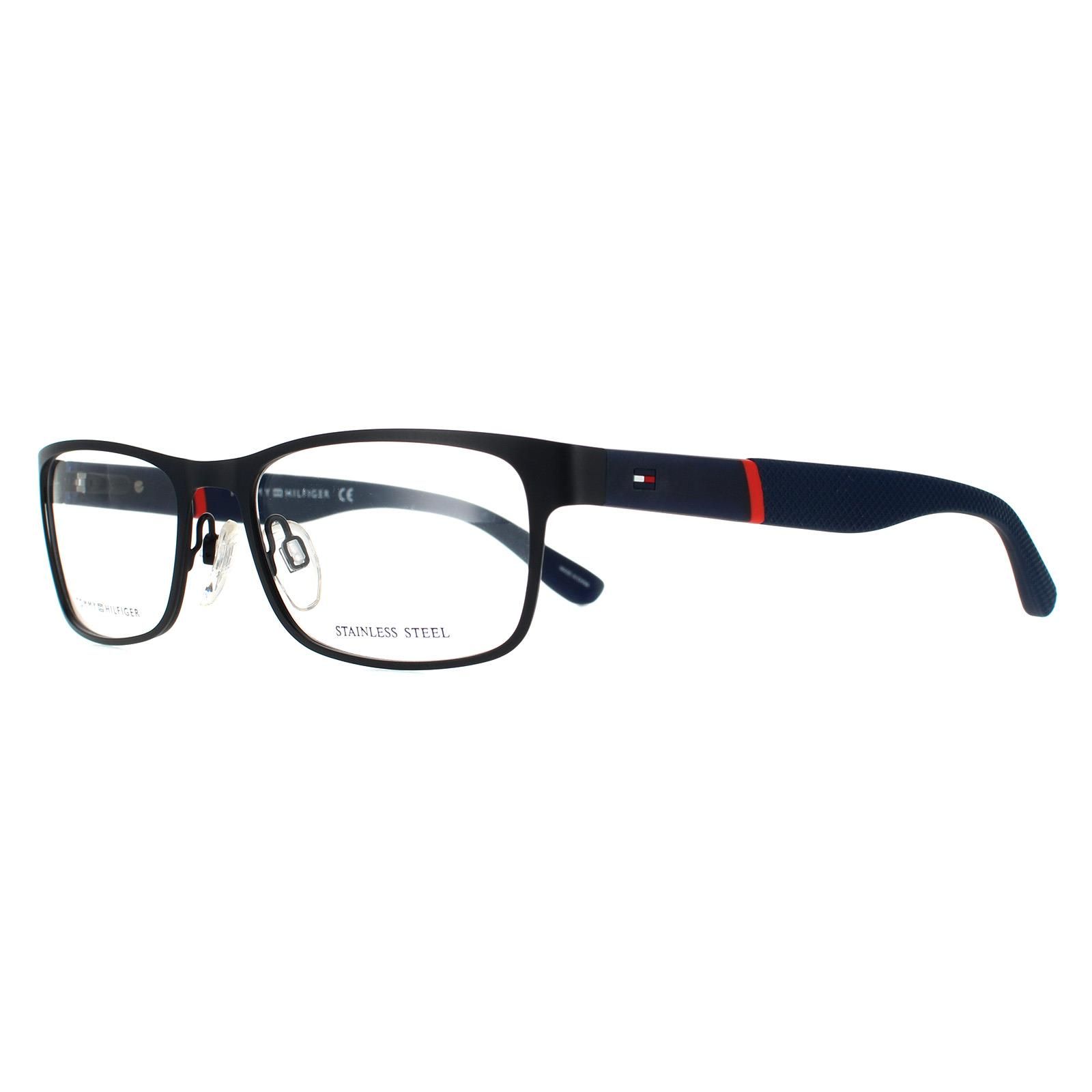 Tommy Hilfiger Rectangular Mens Matte Blue Glasses Frames TH 1284 are a rectangular style crafted from lightweight metal. Adjustable nose pads ensure a personalised fit while textured rubber temples are comfy , and feature the Tommy Hilfiger flag for  authenticity.