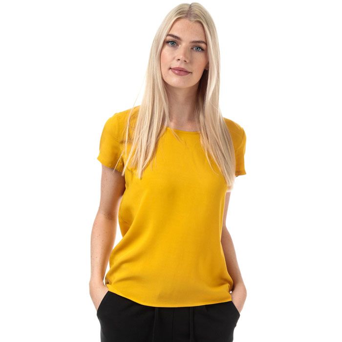 Womens Only First One Life Top in golden yellow.<BR><BR>- Round neck.<BR>- Keyhole detail on reverse with button fastening. <BR>- Short sleeves.<BR>- Loose fit.<BR>- Measurement from shoulder to hem: 24in approximately.<BR>- 100% Viscose.  Machine washable.<BR>- Ref: 15197495<BR><BR>Measurements are intended for guidance only.