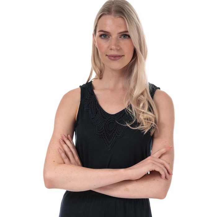 Womens Jacqueline De Yong Dodo Playsuit in sky captain.<BR><BR>- V-neck with crochet trim.<BR>- Keyhole detail on reverse with button fastening. <BR>- Sleeveless.<BR>- Elasticated at waist.<BR>- Measurement from shoulder to hem: 31in approximately.<BR>- Inside leg length measures 3.5“ approximately.<BR>- Body: 65% Polyester  35% Viscose.  Trim: 100% Cotton.  Machine washable.<BR>- Ref: 15204529<BR><BR>Measurements are intended for guidance only.