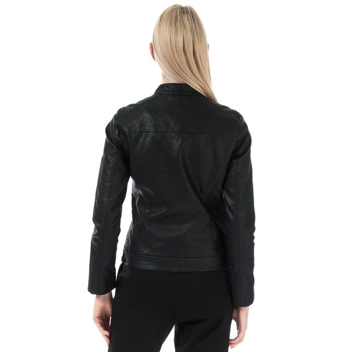 Womens Only Stormy Faux Leather Jacket in black.<BR><BR>- Zip fastening with snap throat tab.<BR>- Stitch detailing at shoulders.<BR>- Long sleeves.<BR>- Front seam pockets.<BR>- Fully lined.<BR>- Measurement from shoulder to hem: 22in approximately.<BR>- Shell: 88% Polyester  12% Cotton  2% Viscose.  Coating: 100% Polyurethane.  Lining: 100% Polyester. Machine washable.<BR>- Ref: 15207865<BR><BR>Measurements are intended for guidance only.