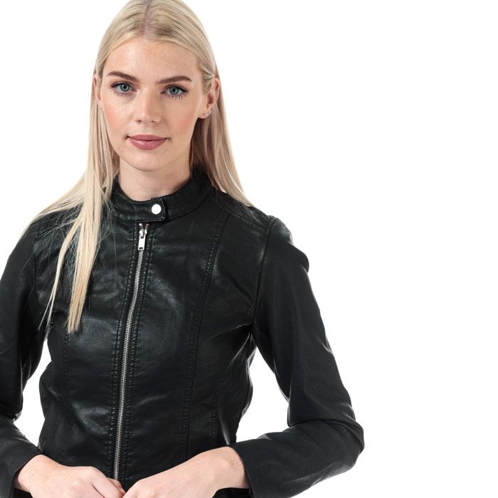 Womens Only Stormy Faux Leather Jacket in black.<BR><BR>- Zip fastening with snap throat tab.<BR>- Stitch detailing at shoulders.<BR>- Long sleeves.<BR>- Front seam pockets.<BR>- Fully lined.<BR>- Measurement from shoulder to hem: 22in approximately.<BR>- Shell: 88% Polyester  12% Cotton  2% Viscose.  Coating: 100% Polyurethane.  Lining: 100% Polyester. Machine washable.<BR>- Ref: 15207865<BR><BR>Measurements are intended for guidance only.