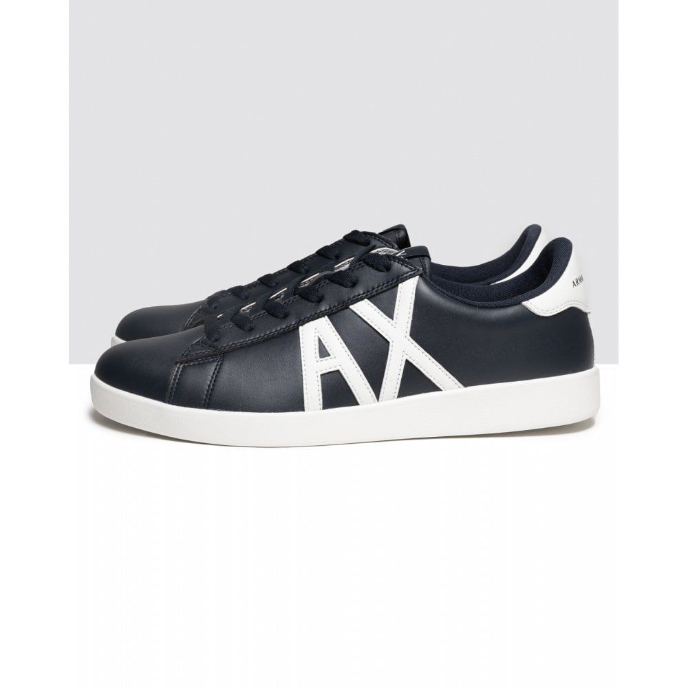 Armani Exchange Mens AX Logo Perforated Leather Trainers