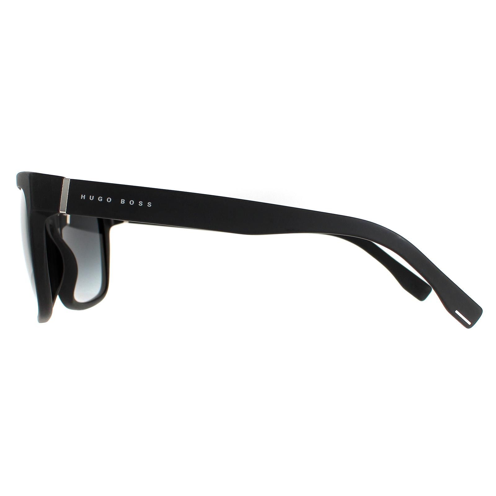 Hugo Boss Rectangle Mens Matte Black Dark Grey Gradient BOSS 0727/S/IT  Hugo Boss are a high quality modern style from Hugo Boss with a square shape but with enough curve to the front to hug the face nicely. A small Hugo Boss logo appears on the temples for that brand assurance.