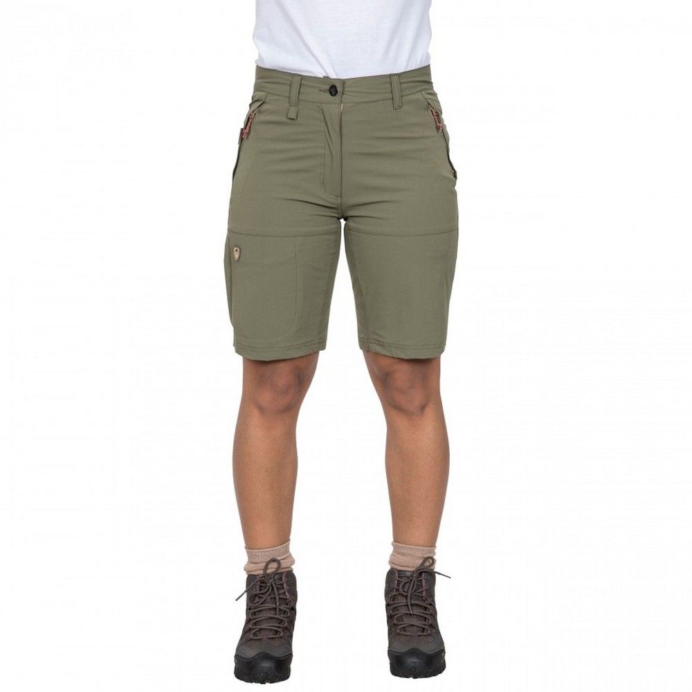 Flat waist with belt loops. 2 zip side entry pockets. 1 rear zip pocket. 1 lower leg zip pocket. Quick dry. Comfort stretch. UV 40+. 85% Polyester, 15% Elastane. Trespass Womens Waist Sizing (approx): XS/8 - 25in/66cm, S/10 - 28in/71cm, M/12 - 30in/76cm, L/14 - 32in/81cm, XL/16 - 34in/86cm, XXL/18 - 36in/91.5cm.