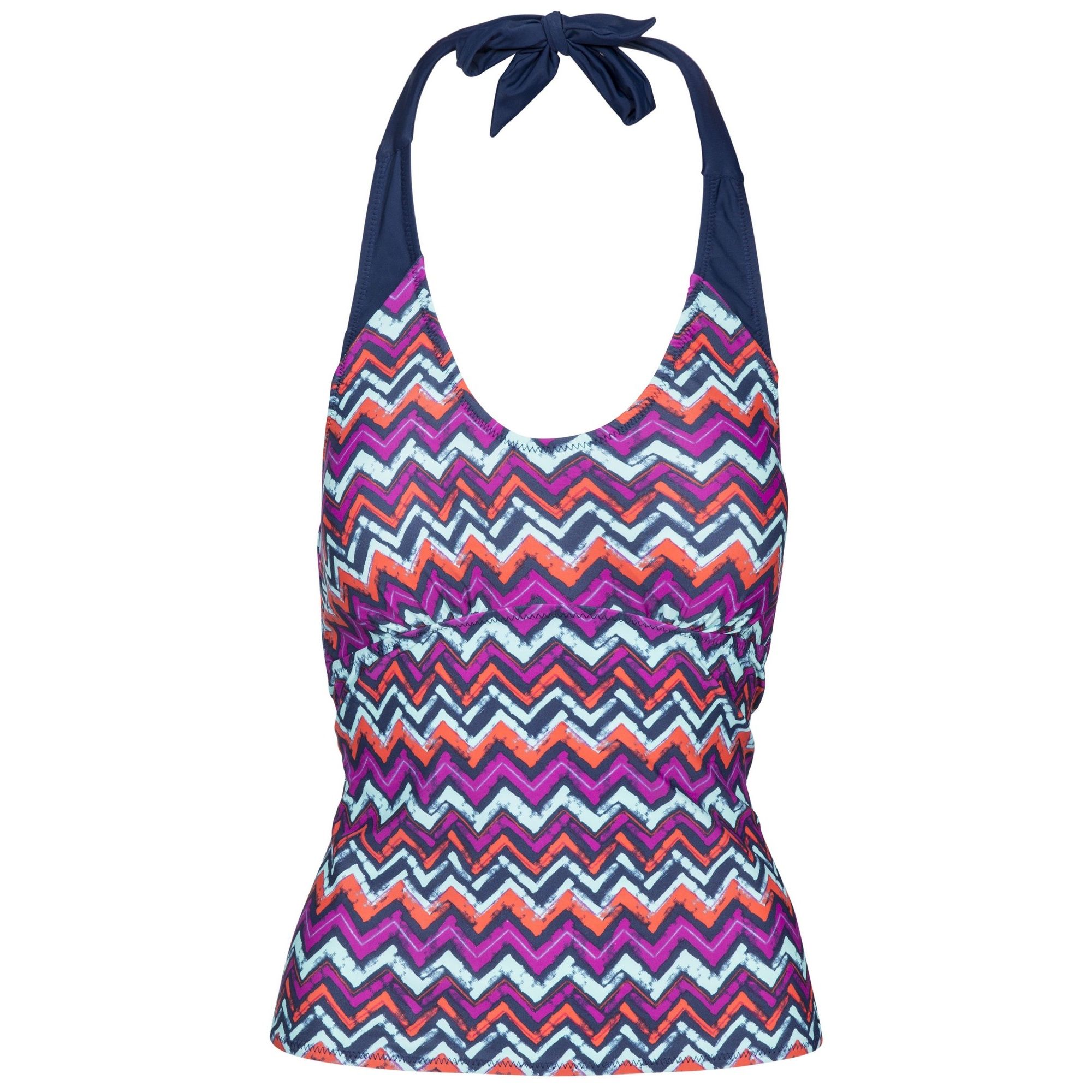 Tankini top. Halter neck ties. Contrast trims. Removable bust pads. 80% Polyamide, 20% Elastane. Trespass Womens Chest Sizing (approx): XS/8 - 32in/81cm, S/10 - 34in/86cm, M/12 - 36in/91.4cm, L/14 - 38in/96.5cm, XL/16 - 40in/101.5cm, XXL/18 - 42in/106.5cm.