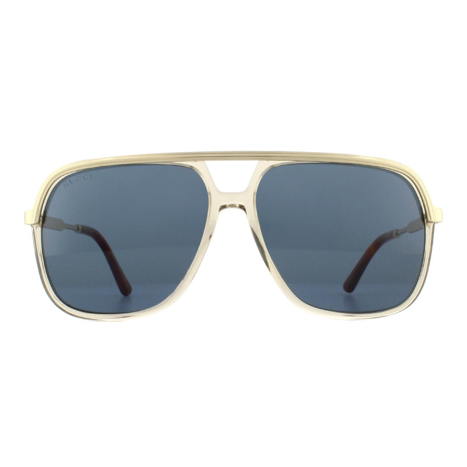 Gucci Sunglasses GG0200S 004 Gold with Light Brown Crystal Blue