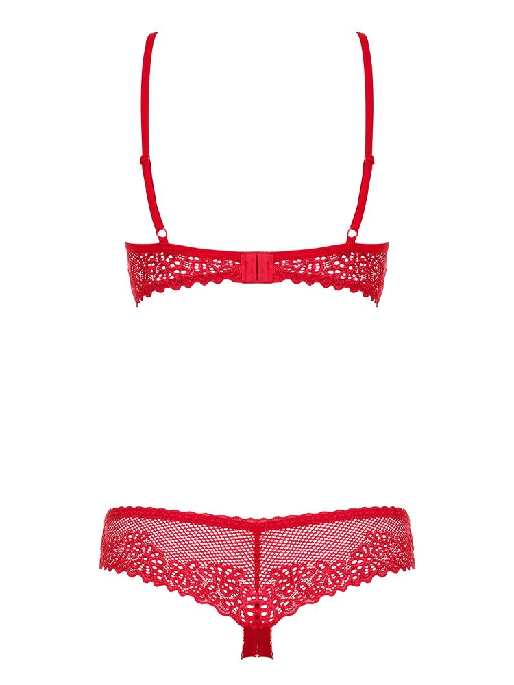 This lingerie set is a mixture of 3 things…sexy,comfy and subtle. The Alabastra set features a half cup bra and crotchless knickers, teasing your partner. The bra features underwired cups giving you uplift and support, emphasising your breasts. Low rise briefs enables you to show off your curves. Adjustable straps on the bra provides the perfect fit.