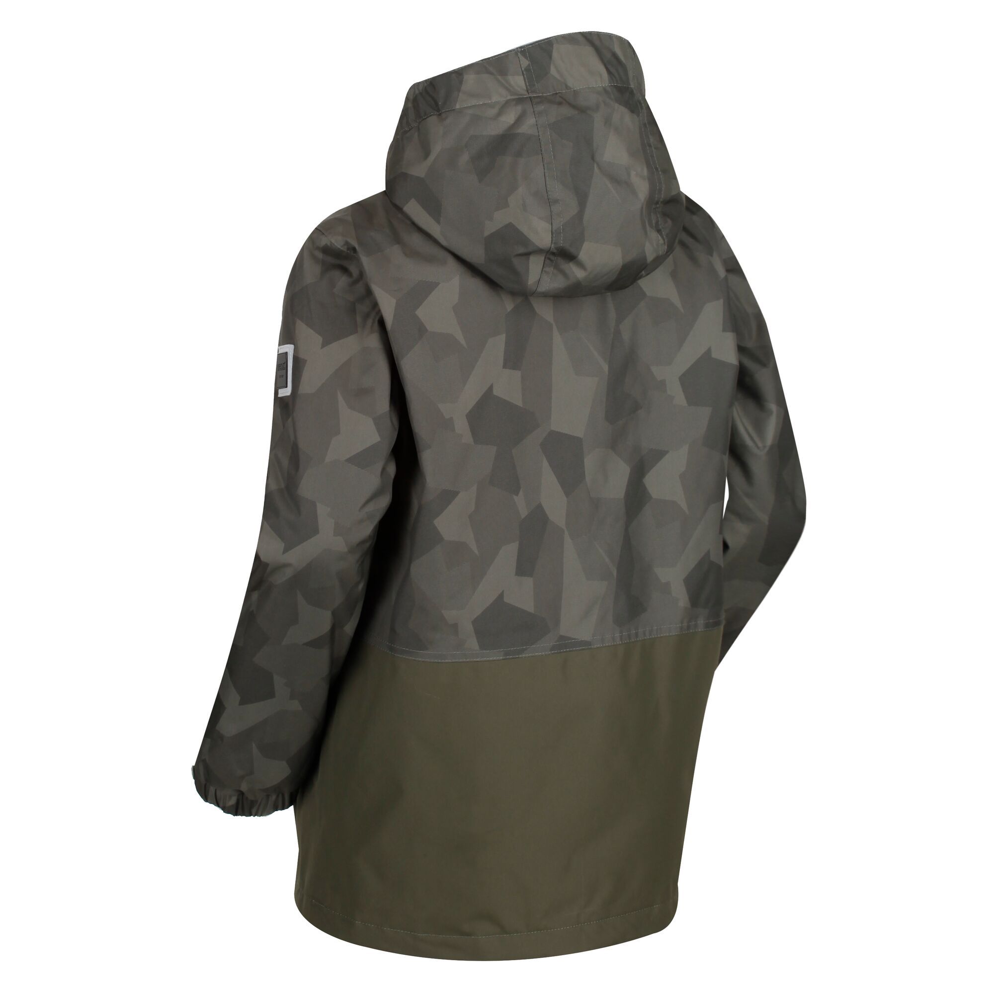 Material: polyester: 100%. Waterproof Hydrafort polyester fabric. Taped seams. Durable water repellent finish. Polyester lining with strategic sherpa fleece panel to body and hood. All over print to body panels. Grown on hood with elastication. Elasticated and adjustable cuffs. 2 lower handwarmer pockets with branded snap fastenings. Printed name label (up to age 8). Reflective trim.