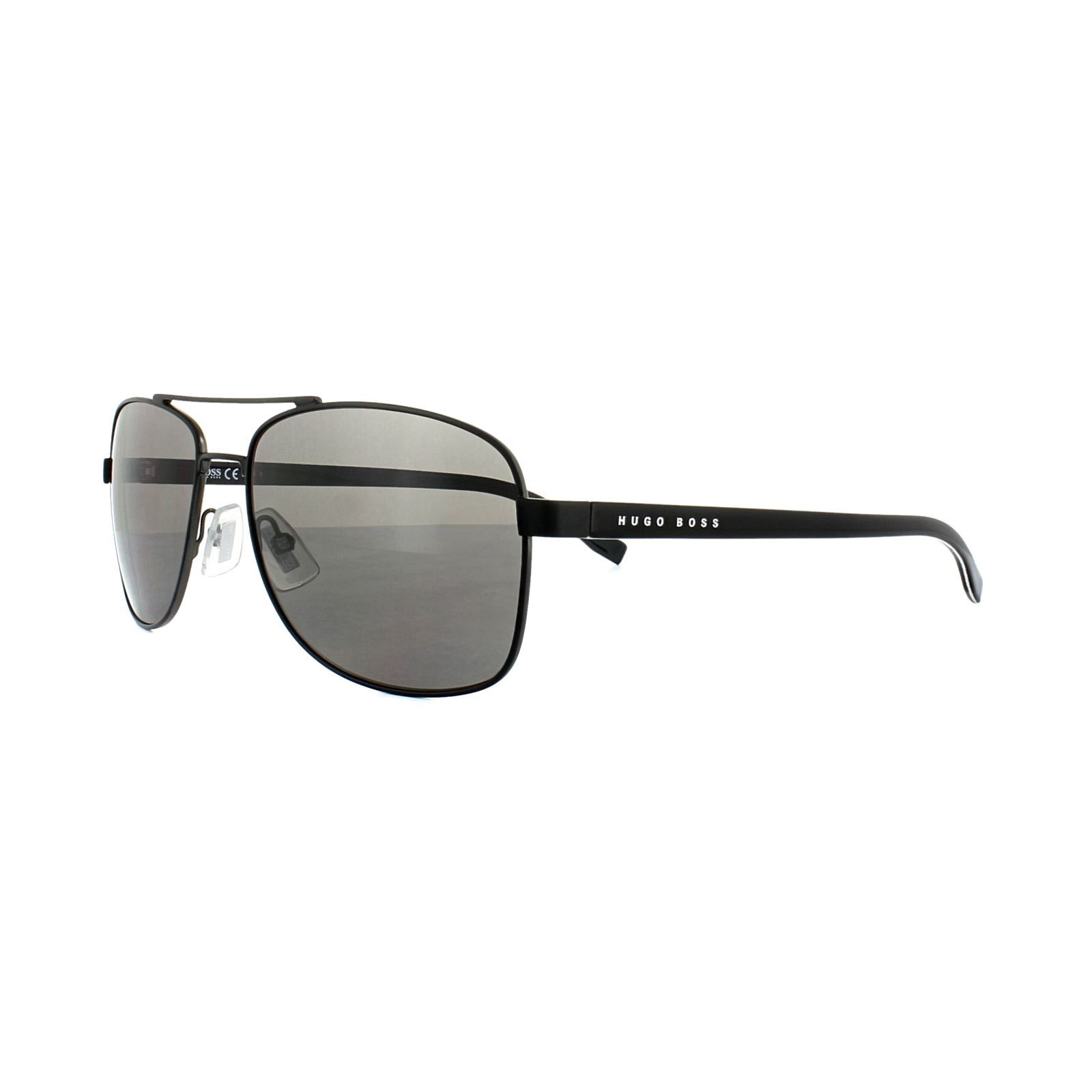 Hugo Boss Sunglasses 0762/S QIL Y1 Matt Black Grey are a smaller aviator style with classic double bridge and timeless appeal. The Hugo Boss logo appears in contrasting colour on the temple.