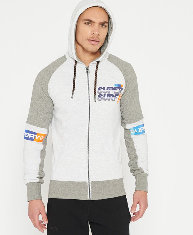 The perfect transitional piece this season, featuring a textured graphic, two pockets, and a sporty design.Drawstring hoodLong sleevesTwo pocketsRibbed trimsLoopback liningTextured graphicsSuperdry branding