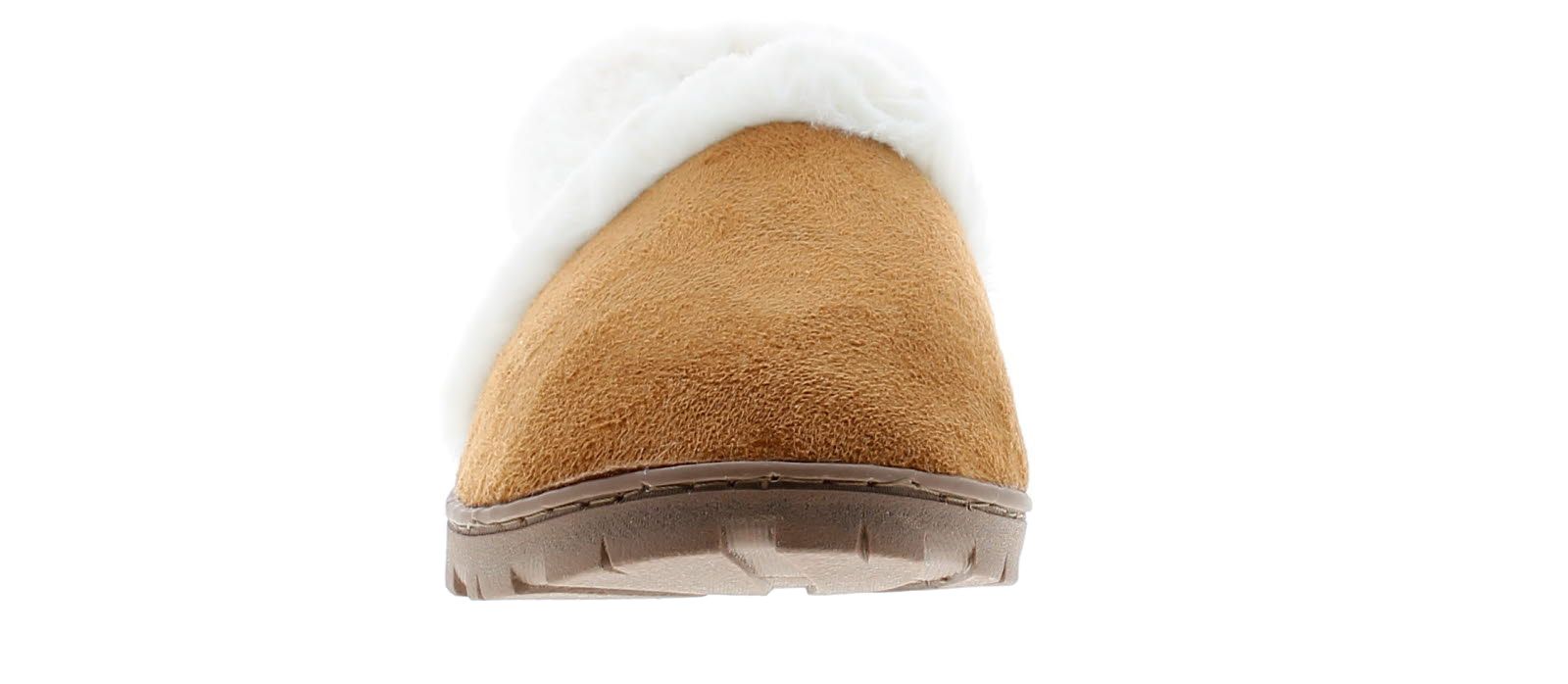 Wynsors Dora Womens Slippers In Chestnut. Ladies Microfibre Full Slipper With Faux Fur Collar And TrimFabric UpperFabric LiningSynthetic SoleLadies Microfibre Full Slipper With Faux Fur Collar Lining And Trim