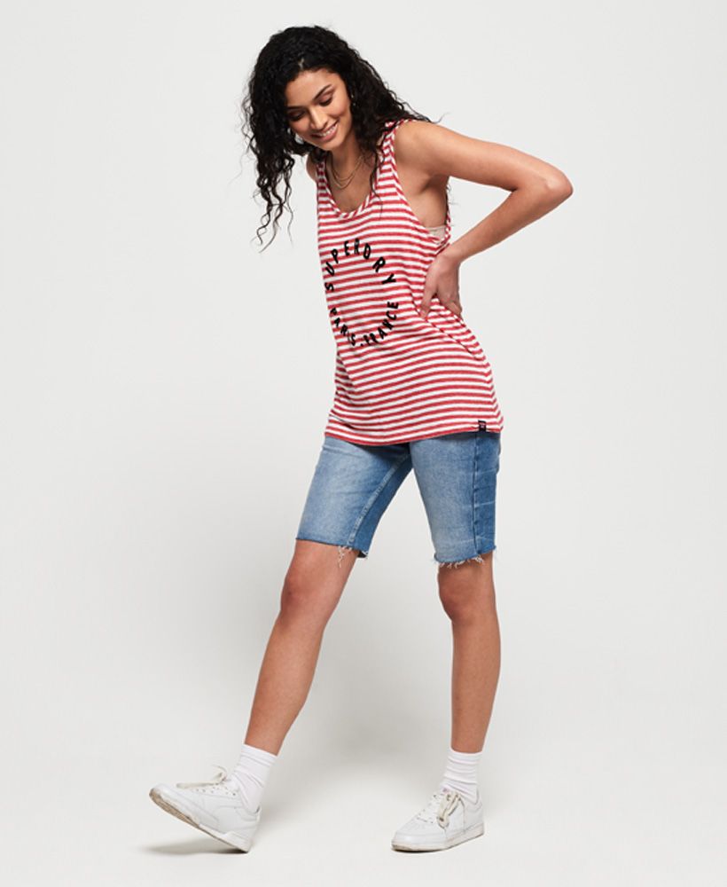 Superdry women's Coast stripe graphic vest. This lightweight vest is a must have for warmer days, featuring a logo graphic on the front and small logo tab on the hem. Style with a pair of denim shorts and trainers for the everyday.