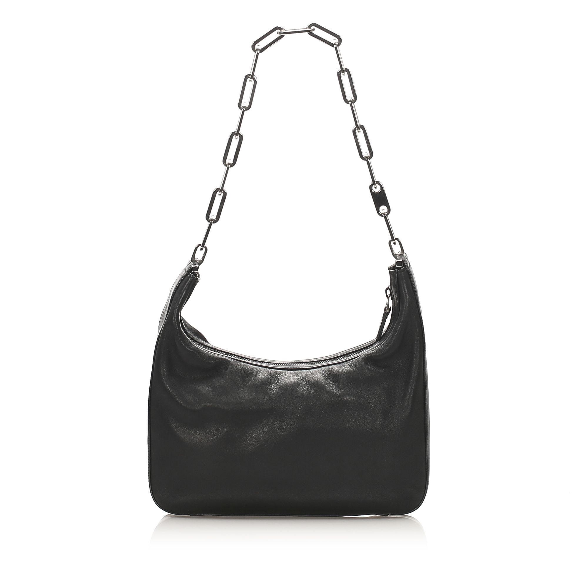 Vintage Gucci Leather Chain Shoulder Bag Black