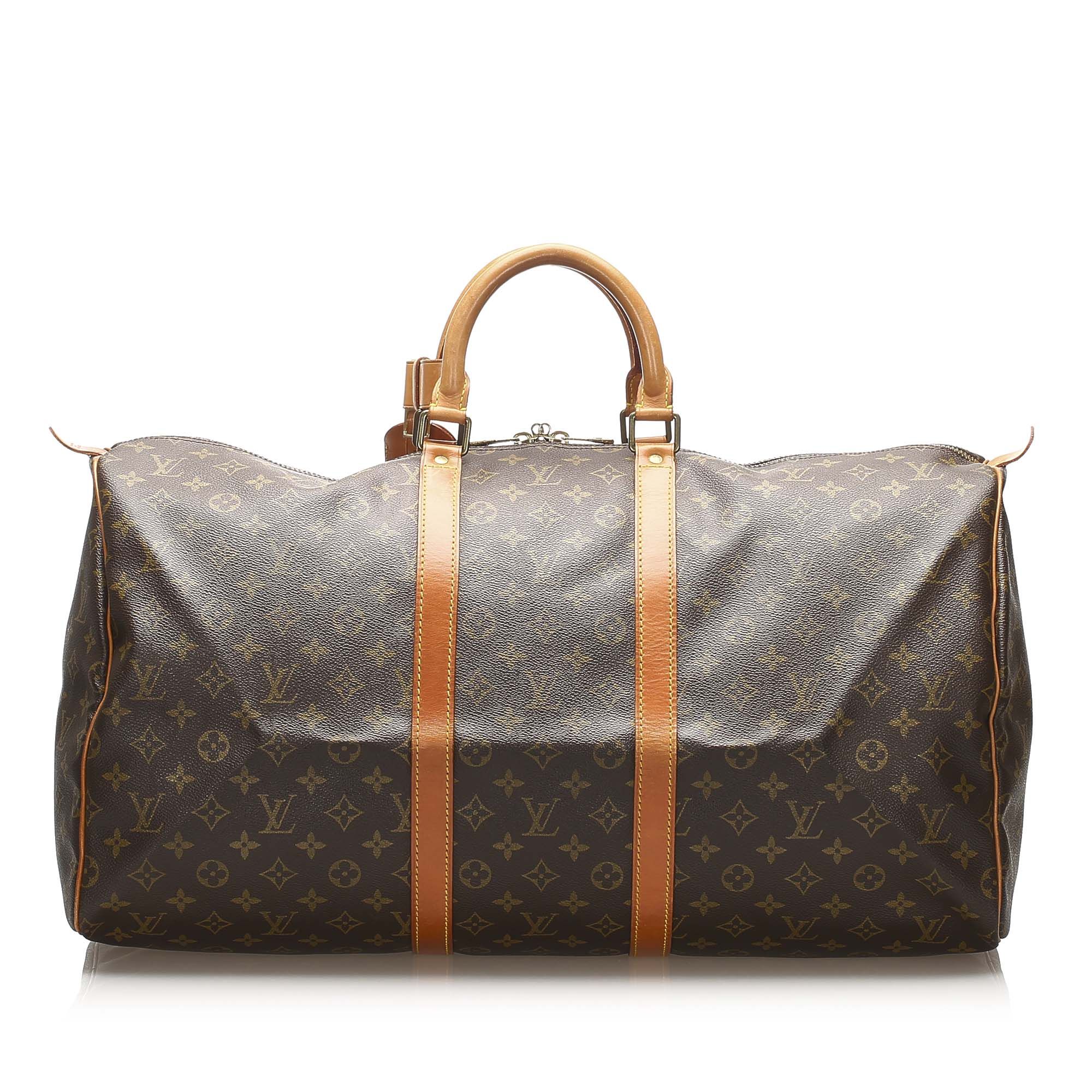 VINTAGE. RRP AS NEW. The Keepall 55 features a monogram canvas body with leather trim, a rolled leather handles, and a top zip closure.Exterior back is discolored. Exterior bottom is discolored. Exterior corners is discolored and scratched. Exterior front is discolored. Exterior handle is discolored. Exterior side is discolored. Buckle is scratched and tarnished. Zipper is scratched and tarnished.

Dimensions:
Length 28cm
Width 55cm
Depth 25cm
Hand Drop 33cm
Shoulder Drop 33cm

Original Accessories: This item has no other original accessories.

Serial Number: VI871
Color: Brown
Material: Canvas x Monogram Canvas x Leather x Vachetta Leather
Country of Origin: France
Boutique Reference: SSU91512K1342


Product Rating: GoodCondition