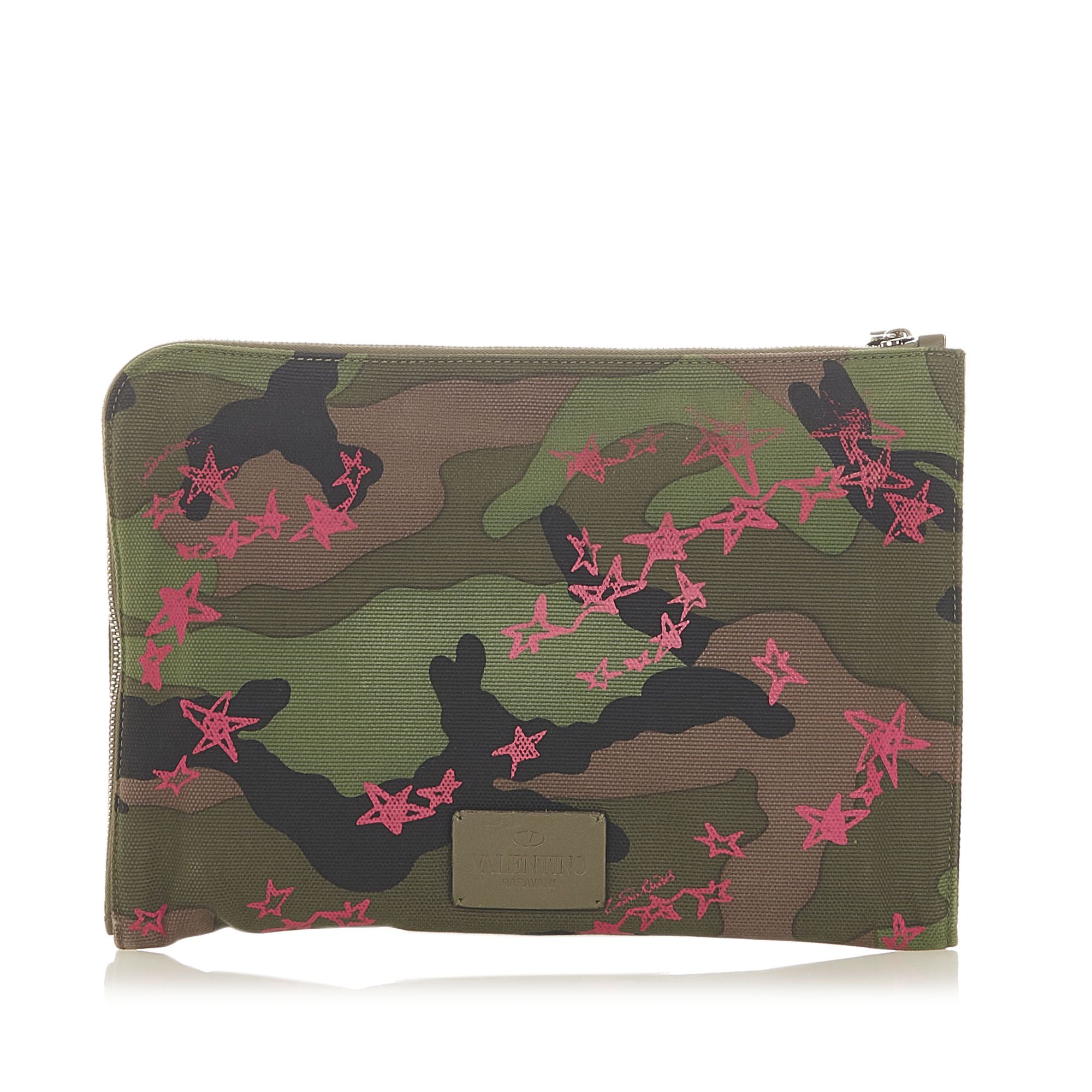Vintage Valentino Camouflage Canvas Clutch Bag Green