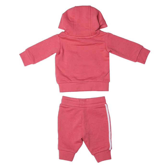 Baby adidas Originals Trefoil Hoody Set in rose.- Hoodie:- Lined hood.- Ribbed cuffs and hem.- Long sleeves.- Kangaroo style pocket to front.- Big Trefoil logo.- Regular fit.- Main material: 70% Cotton  30% Polyester (Recycled). Rib Part: 95% Cotton  5% Elastane. Hood Lining: 100% Cotton. Machine washable. - Pants: - Drawcord on ribbed waist.- Ribbed cuffs.- 3- Stripes.- Trefoil logo printed at left thigh.- Regular fit.- Main material: 70% Cotton  30% Polyester (Recycled). Rib Part: 95% Cotton  5% Elastane. Machine washable. - Ref: GN8198B