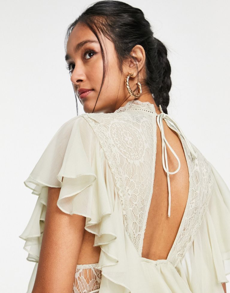 Asos Design Tiered Soft Mini Dress With Lace Applique Bodice And Ruffle