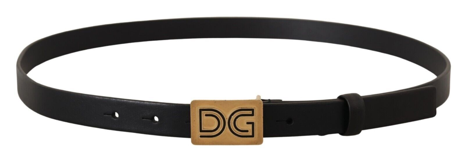 Dolce & Gabbana Men's Black Leather Gold DG Logo Buckle Belt