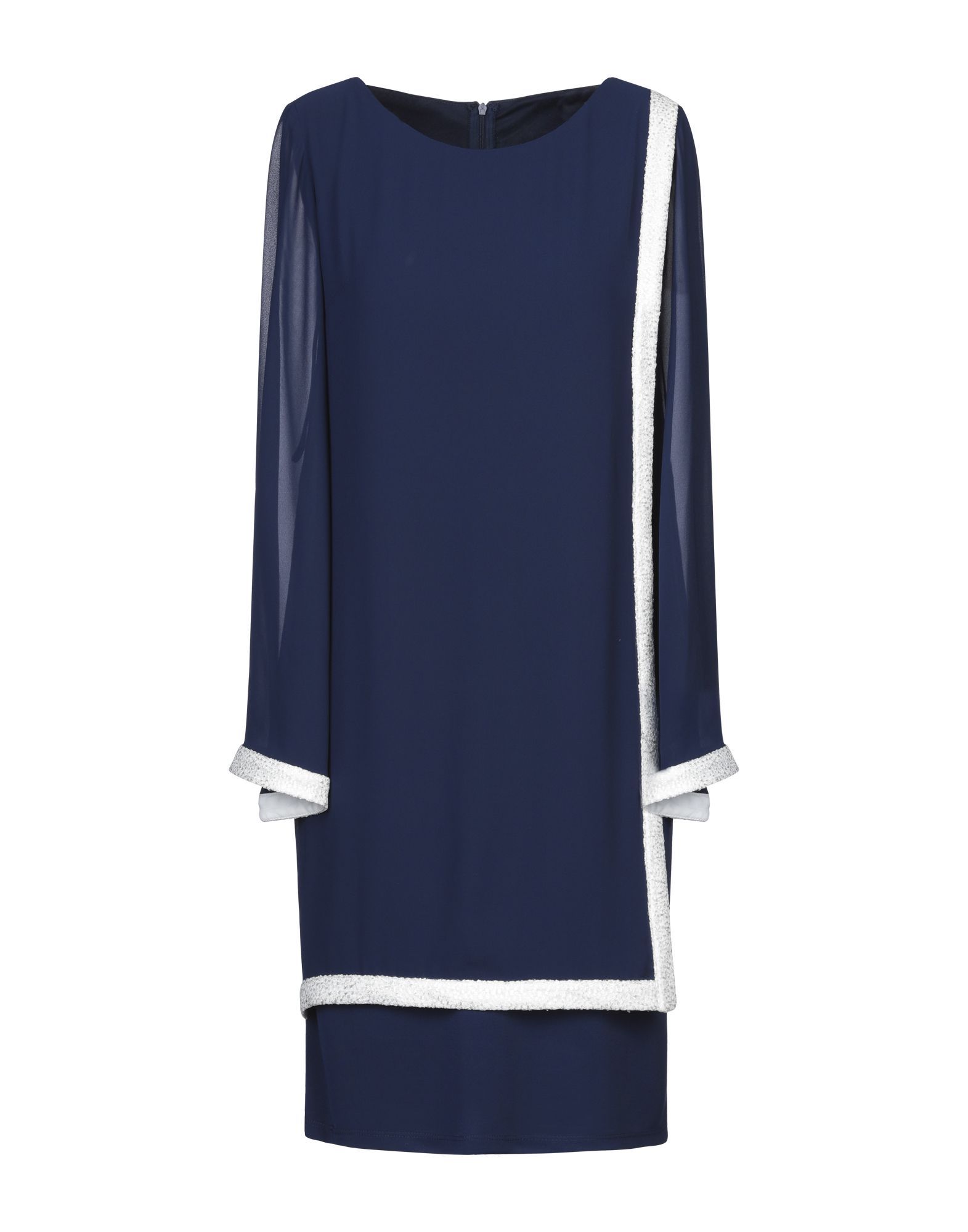 crepe, jersey, embroidered detailing, sequins, solid colour, round collar, long sleeves, no pockets, front closure, hook-and-bar, zip, fully lined
