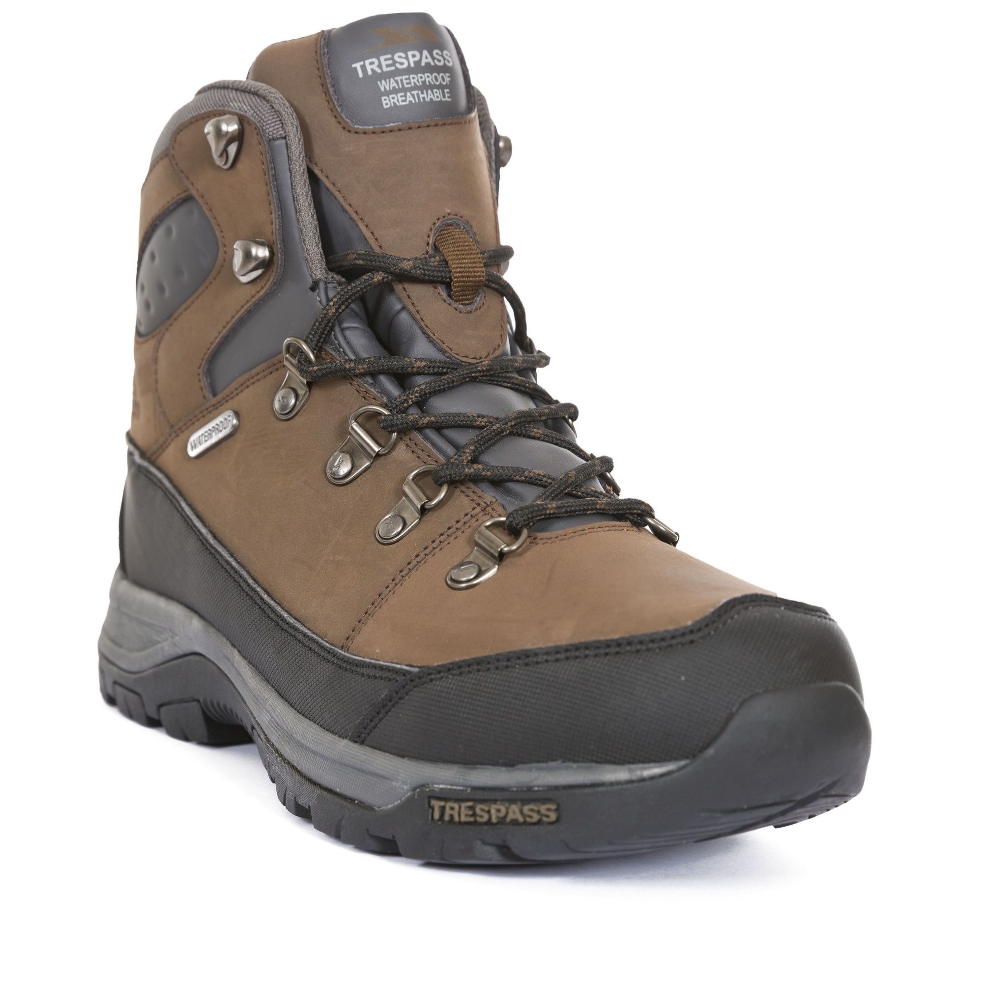 Mid cut hiking boot. Waterproof and breathable membrane. Gussetted tongue. Protective and durable all-round mudguard. Ankle supportive cushioned collar and tongue. Arch stabilising and supportive steel shank. Cushioned footbed. Upper: Leather/Action Leather/PU/Mesh, Lining: Mesh, Insole: EVA, Outsole: Moulded EVA/Rubber.