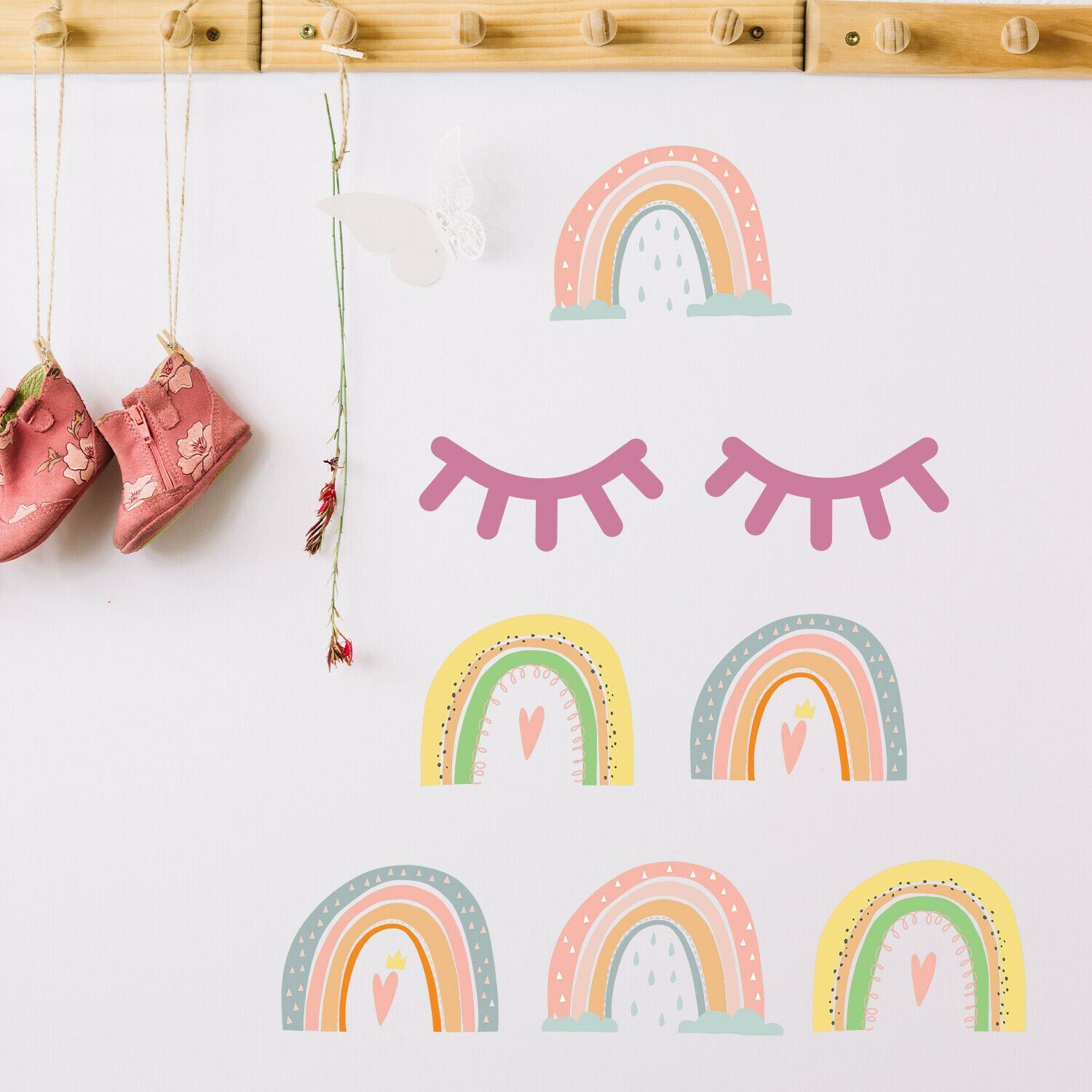 Cute Bedtime Rainbows with Pink - Wall Stickers Kids Room, nursery, children's  room, boy, girl 60 cm x 47 cm