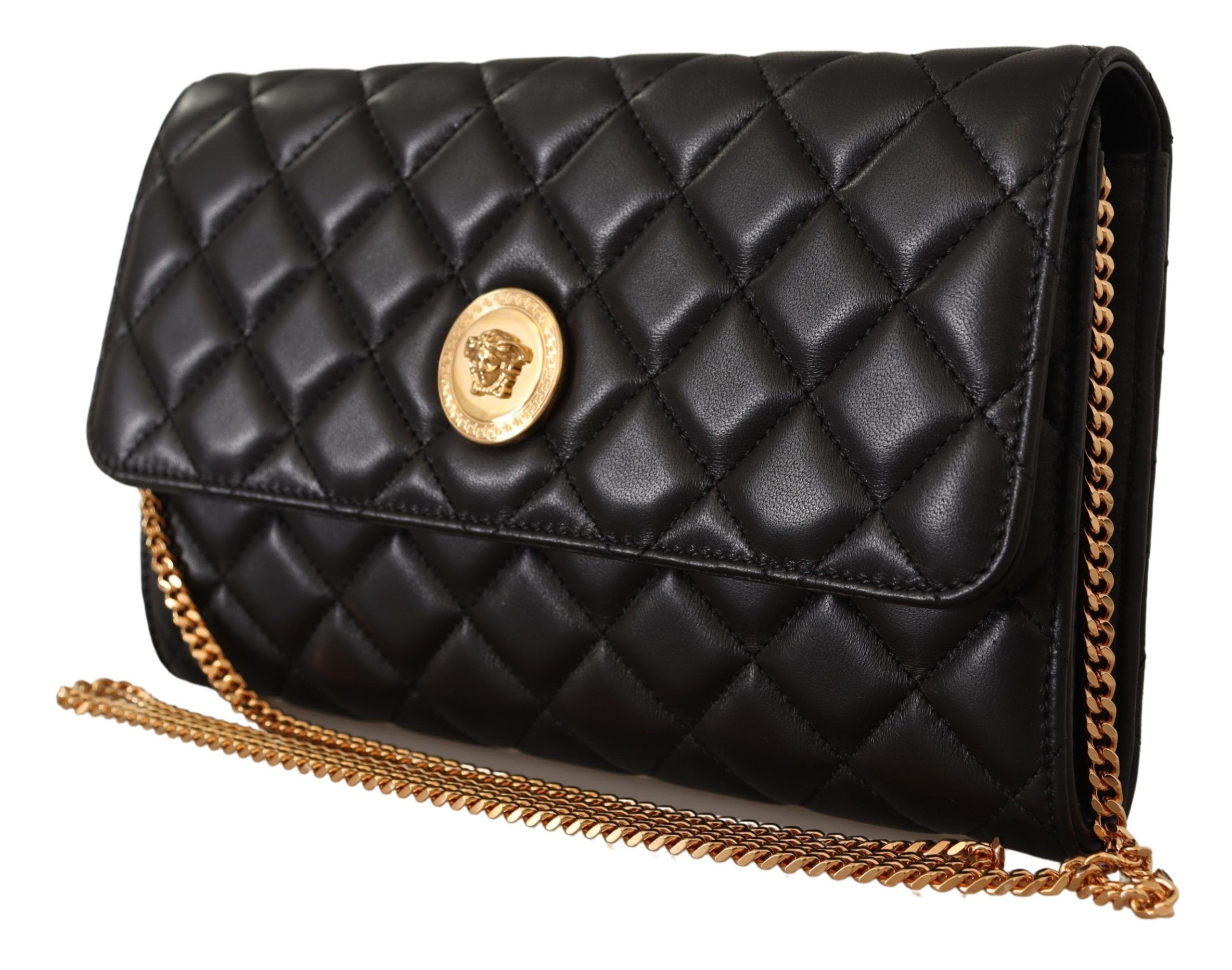 Versace Women's Black Nappa Leather Medusa Evening Bag