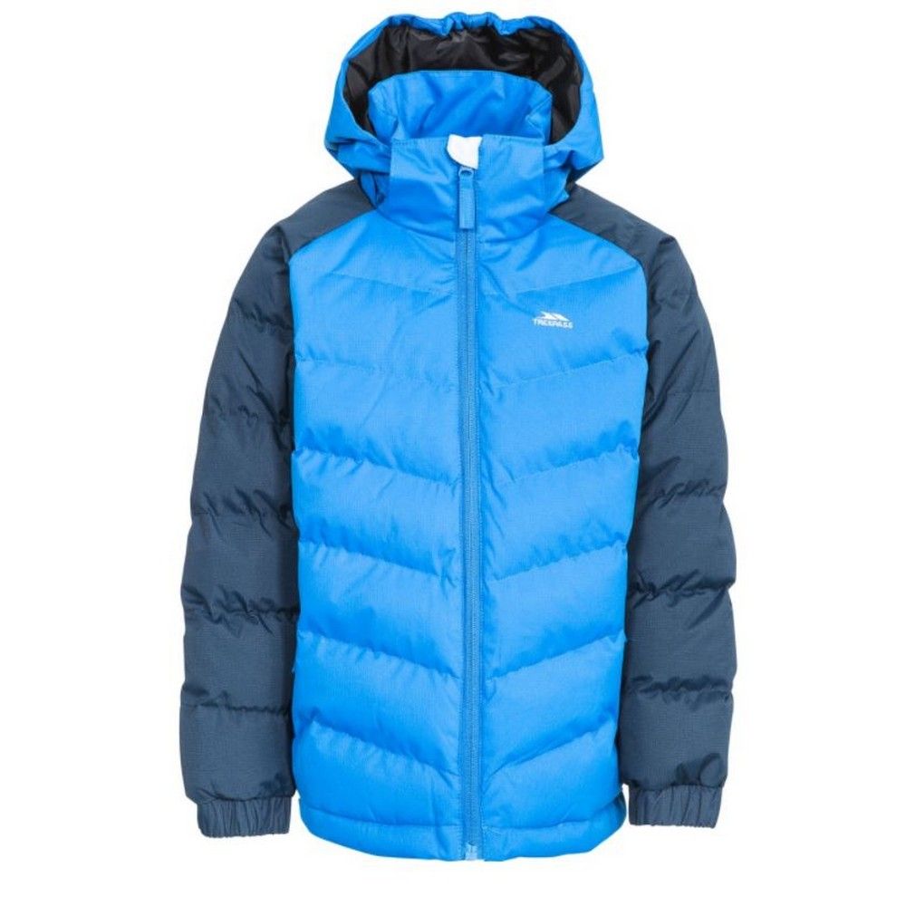 Padded. Detachable stud off hood. 2 zip pockets. Elasticated cuff. Hem drawcord. Contrast sleeves. Waterproof 2000mm, windproof. Shell: 100% Polyester, PVC coating, Lining: 100% Polyester, Filling: 100% Polyester. Trespass Childrens Chest Sizing (approx): 2/3 Years - 21in/53cm, 3/4 Years - 22in/56cm, 5/6 Years - 24in/61cm, 7/8 Years - 26in/66cm, 9/10 Years - 28in/71cm, 11/12 Years - 31in/79cm.