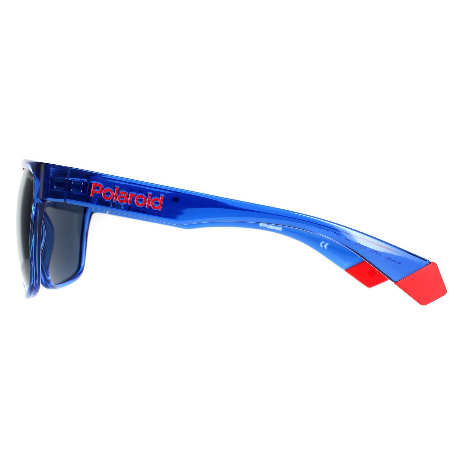 Polaroid Square Mens Transparent Blue Grey Polarized PLD 6076/S  PLD 6076/S are a cool addition to the Polaroid collection with these flat-top sunglasses that feature the Polaroid logo printed in bold letters along the arms. Polaroids awesome polarized lenses will remove glare and give excellent clear and comfortable views on the beach. This model has featured extensively on Love Island in the UK
