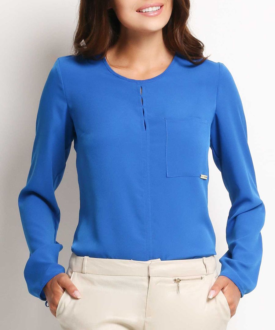 Blue round-neck loose blouse