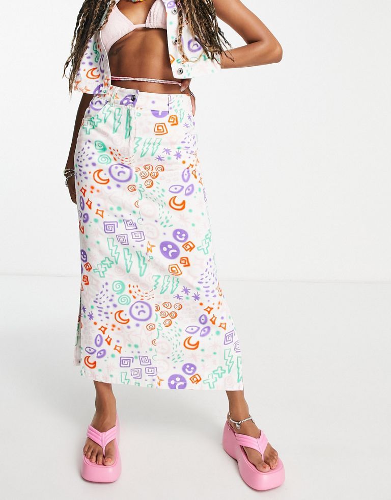 COLLUSION twill abstract print pencil skirt in multi