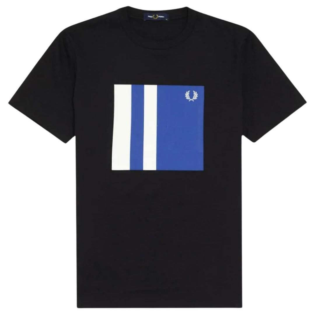 Fred Perry M8536 184 Tipped Graphic Black T-Shirt. Fred Perry Black Tee. Graphic Design. 100% Cotton. Style: M8536 184. Regular Fit