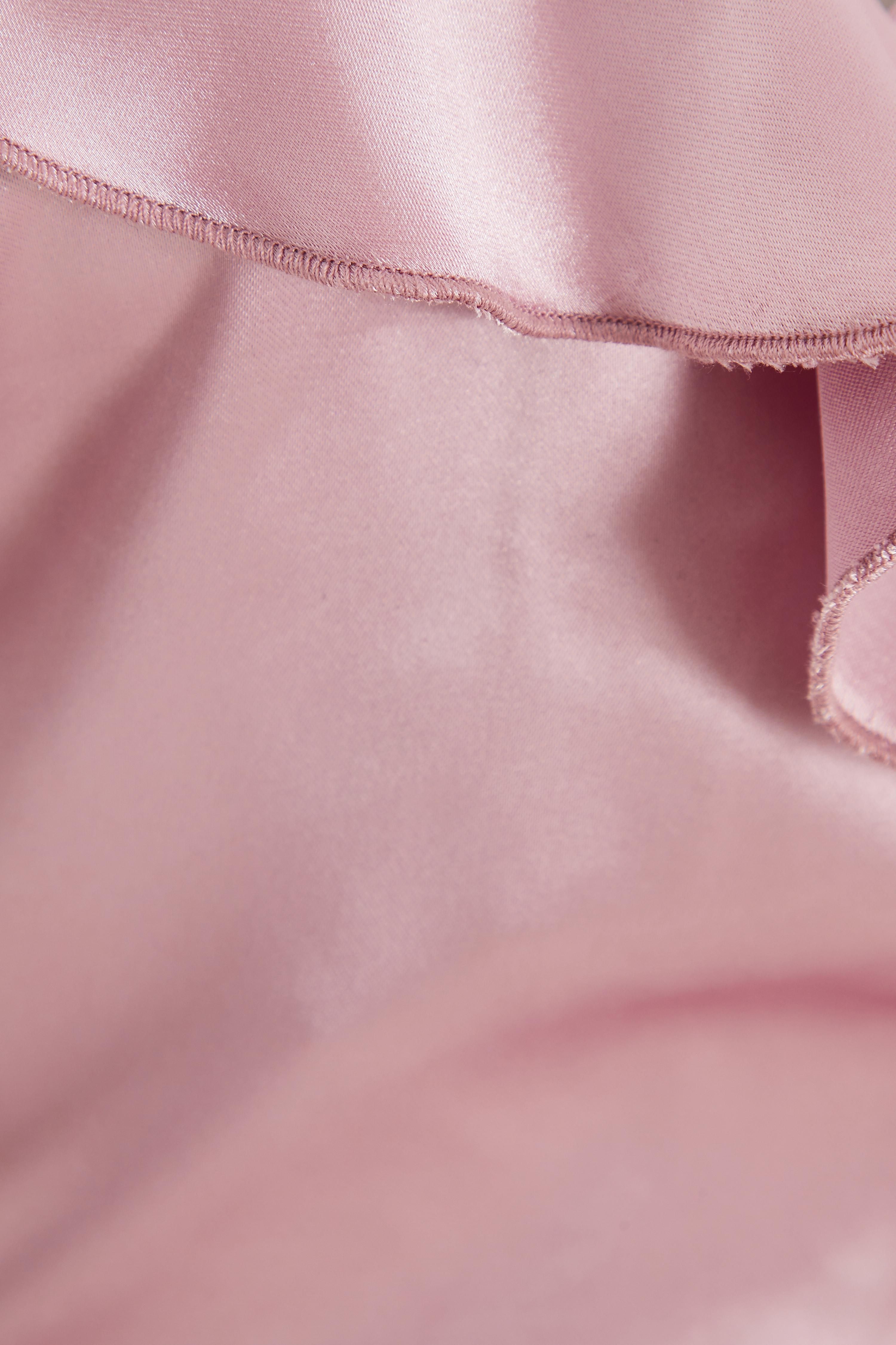 Pink Satin Wrap Frill Midi Dress