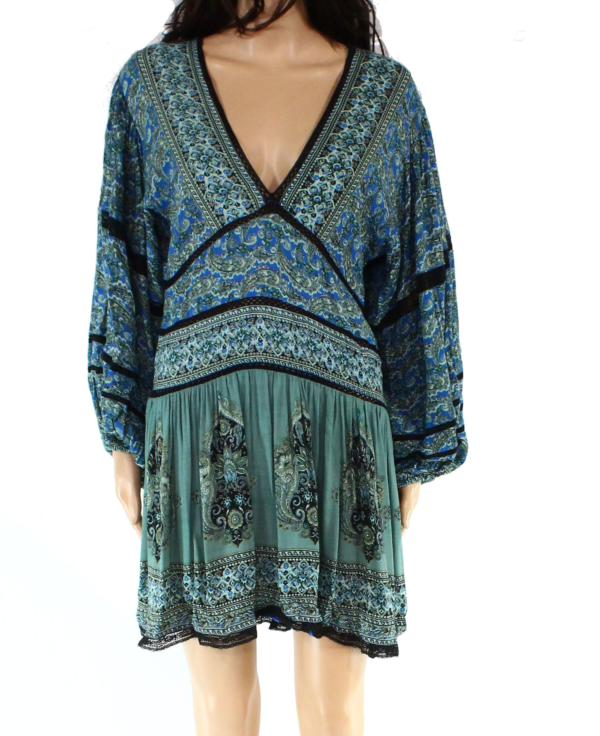 Color: Blues Size Type: Regular Size (Women's): XS Neckline: V-Neck Pattern: Floral Sleeve Length: Long Sleeve Style: Shift Occasion: Casual Dress Length: Knee Length Material: Rayon Zipper: None. fit:relaxed