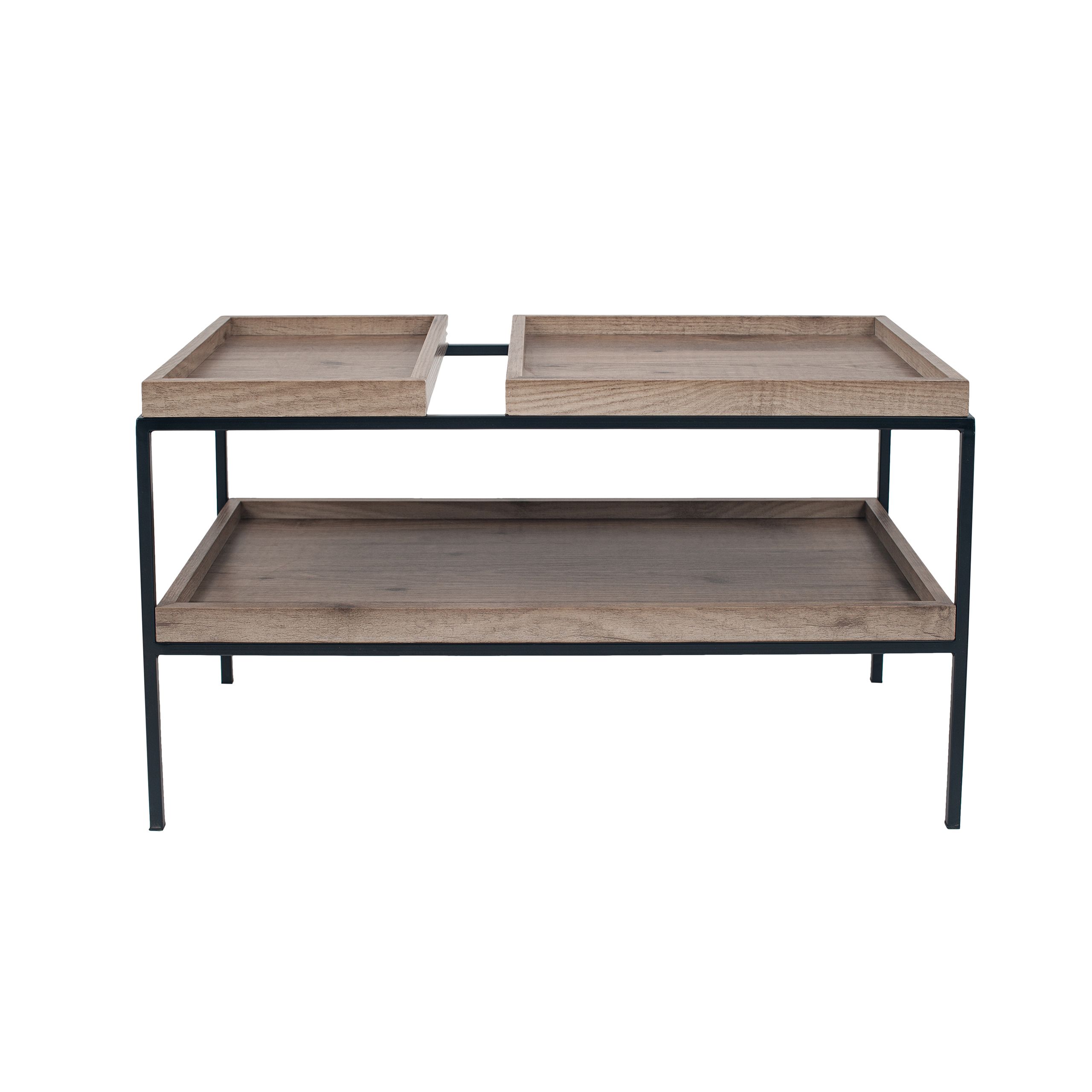 Natural Wood Matt Black Metal Coffee Table