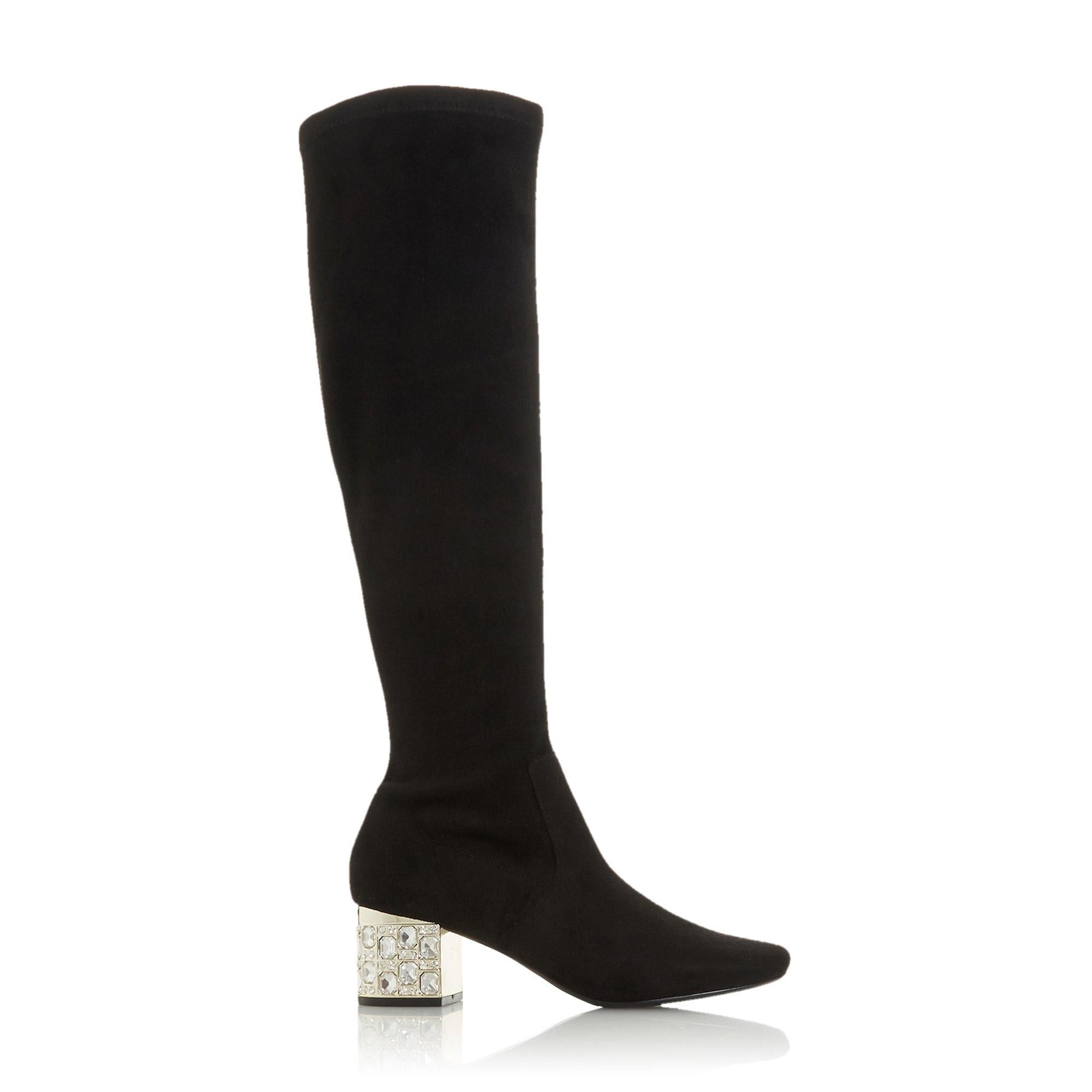 dune true leather buckle knee high boots black