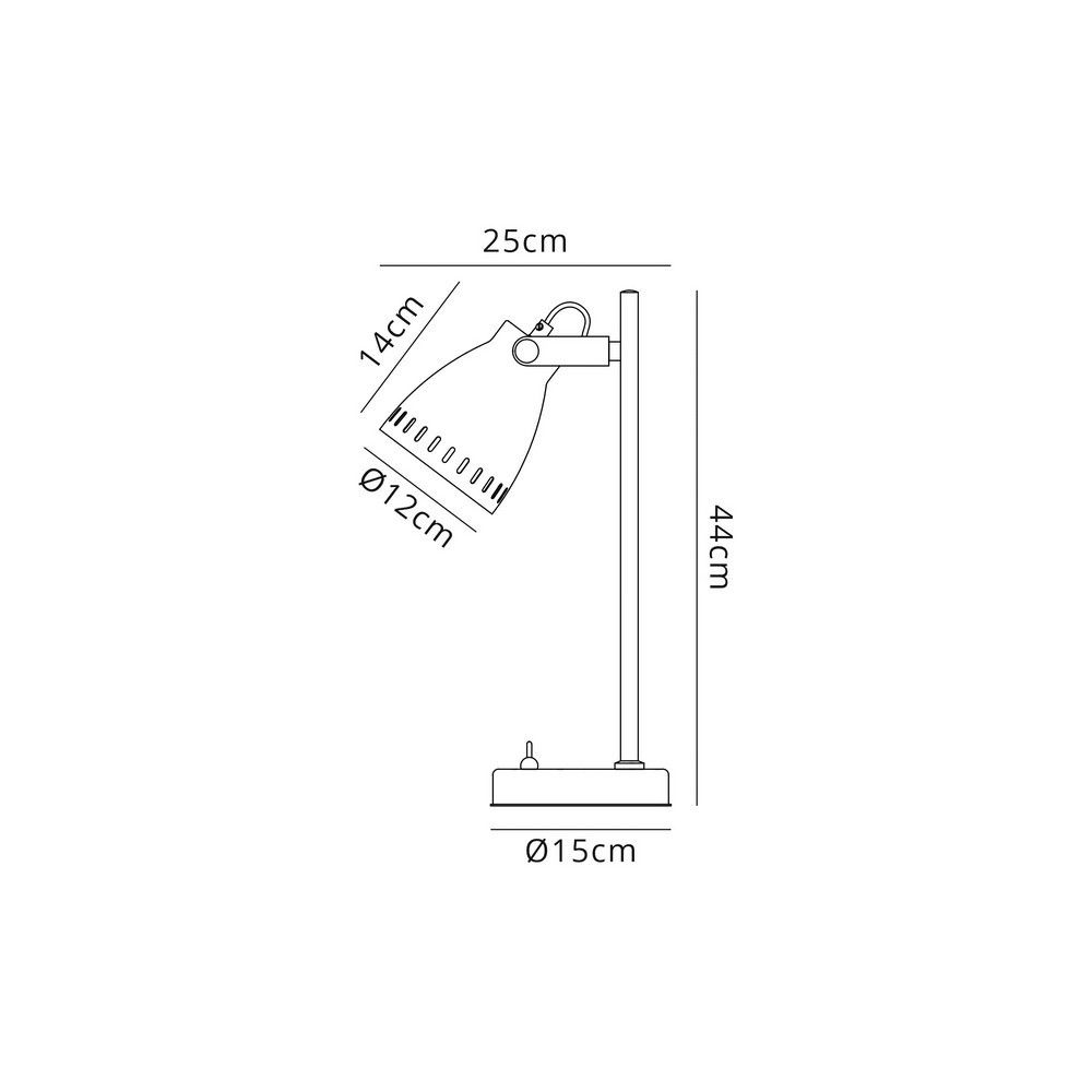 Adjustable Table Lamp, 1 x E27, Matt Black, Antique Brass, Khaki | Finish: Matt Black, Antique Brass | Shade Finish: Matt Black | IP Rating: IP20 | Height (cm): 44 | Length (cm): 25 | Width (cm): 15 | No. of Lights: 1 | Lamp Type: E27 | Switched: Yes - Toggle Switch | Dimmable: Yes - Dimmable Lamps Required | Wattage (max): 40W