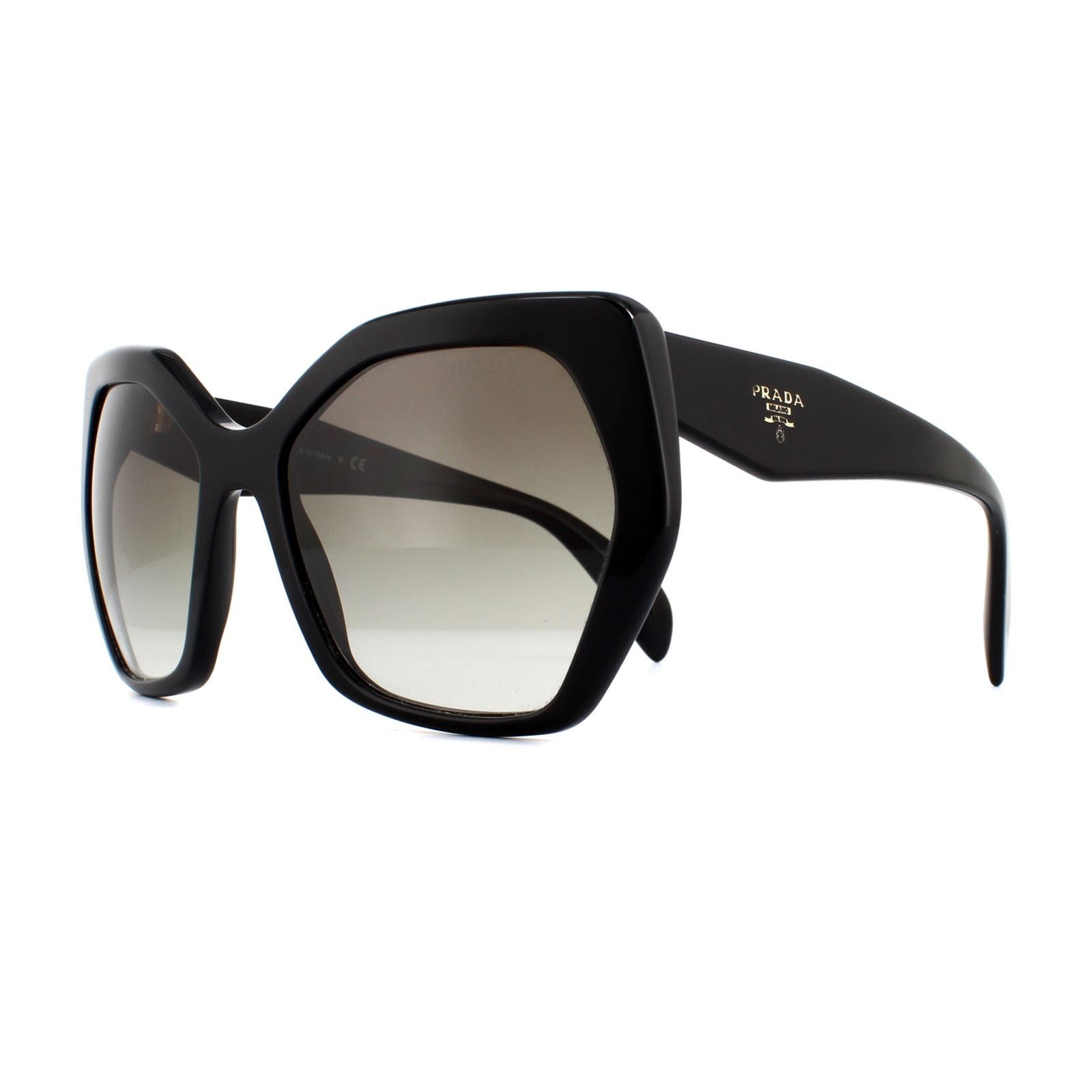 Prada Sunglasses PR 16RS 1AB0A7 Black Grey Gradient are from the Prada Triangle collection here updated with a larger oversized style frame with bold angles and that triangle shape on the temples emblazoned with the Prada Milano logo.