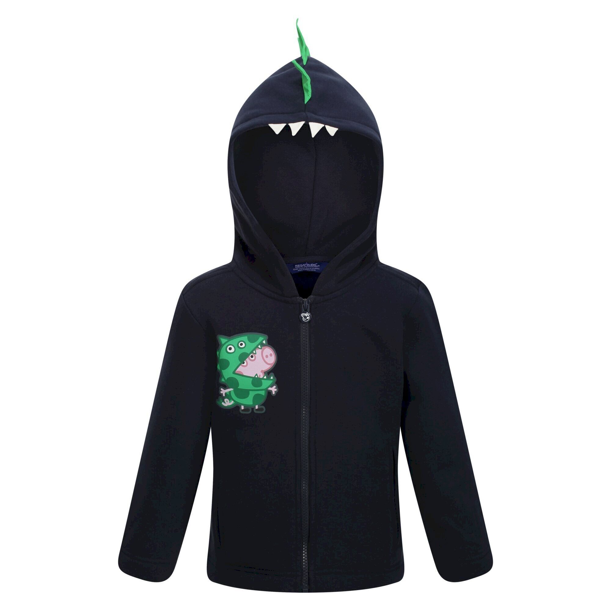 Material: 80% Cotton, 20% Polyester. Design: 3D, Dinosaur. Characters: George Pig. Hood Features: Grown On Hood. Neckline: Hooded. Sleeve-Type: Long-Sleeved. Pockets: 2 Side Pockets. Fastening: Full Zip. 100% Officially Licensed.